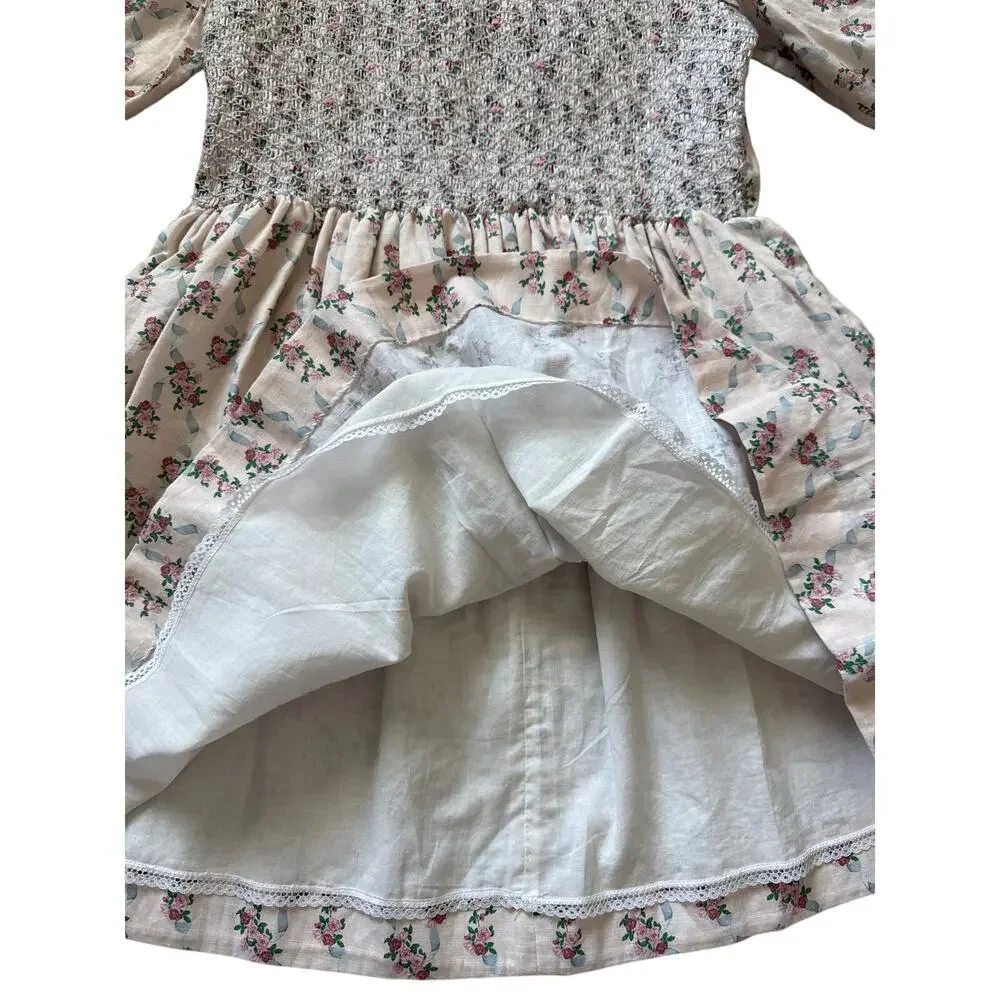 Dondolo x LoveShackFancy Rose Garden Smocked Short Dress Cream Size XXL - Picture 7 of 13